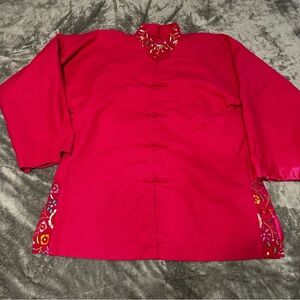 Vintage Yves Hwa Red Embroidered Asian Jacket Top Women’s XL Y2K Frog Closure